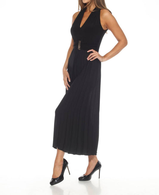 Joseph Ribkoff - V-neck Sleeveless Pleated Wide-leg Jumpsuit