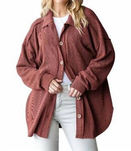 Heimish Usa - Basic Collar Solid Urban Ribbed Button Down Shacket Curvy