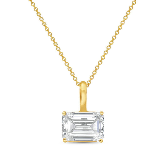 Diana M Jewels - 4.00 Ct Lab-grown Emerald-shaped East–west Diamond Pendant Necklace On A Solid Bail