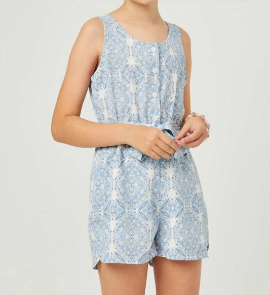 Girl's Bandana Print Belted Romper