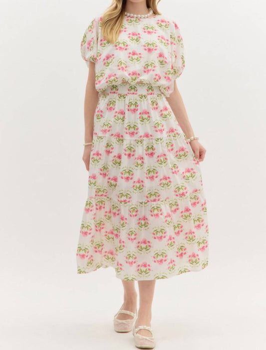 Entro - Floral High Waist Midi Skirt