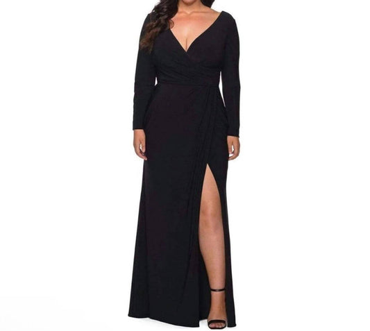 La Femme - Women's Plunging V Neck Jersey Sheath Dress