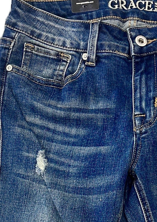 Grace In La - Women's Mid-rise Distressed Denim Straight Leg Jean