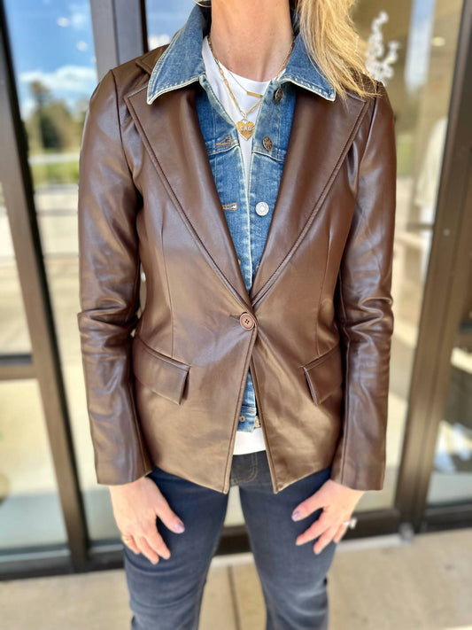J. Society - Leather Blazer with Detachable Denim