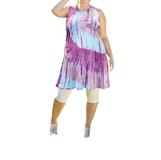 On The Plus Side - Tie Dye Sleeveless Ana Tank Dress - Plus Size