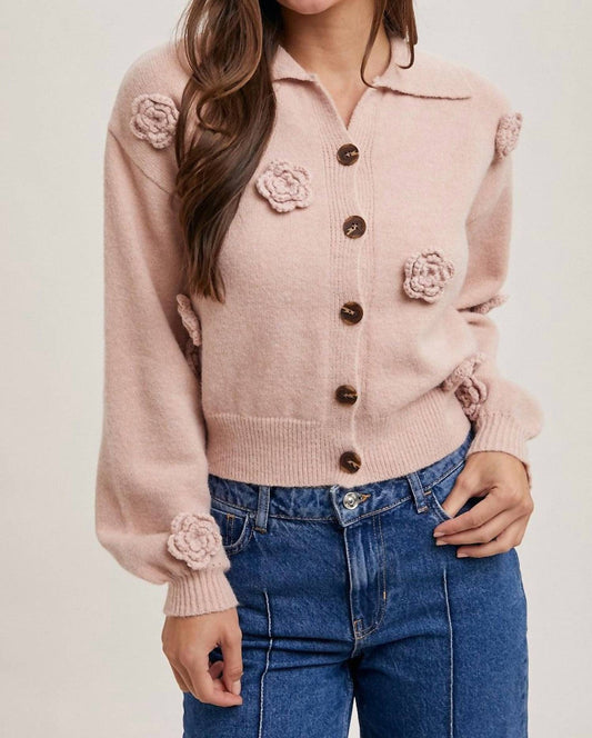 Bluivy - Floral Embroidered Collar Knit Cardigan