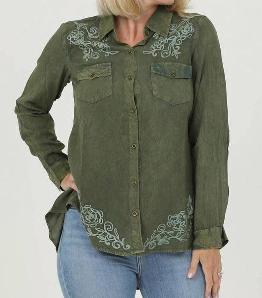 Nostalgia - Embroidered Hi Lo Button Up Shirt