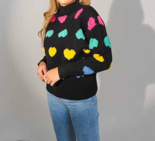 J.Nna - Multi Color Heart Mock Neck Sweater