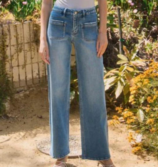 Lovervet - High Rise Front Pocket Wide Leg Jeans