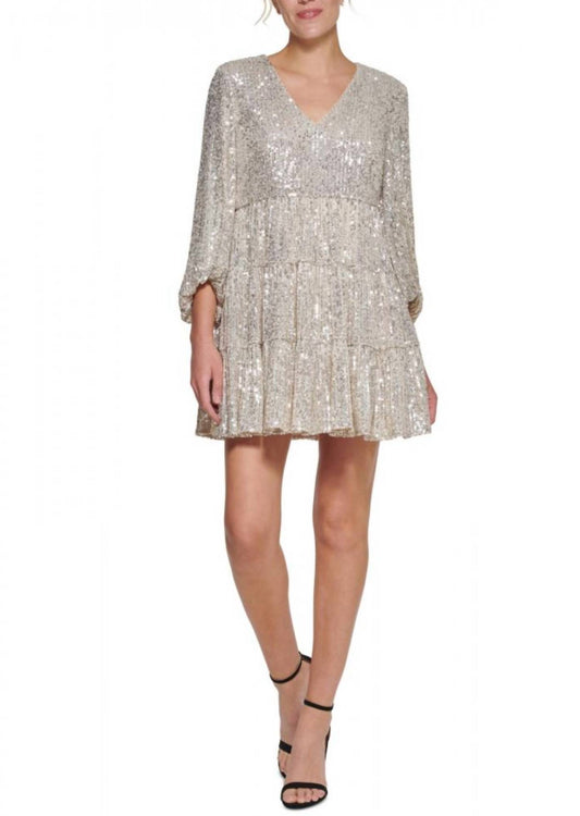 Eliza J - Sequin Tiered Balloon Sleeve Dress