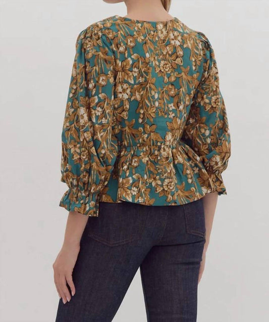 Entro - Sutton Floral Print 3/4 Sleeve Peplum Top