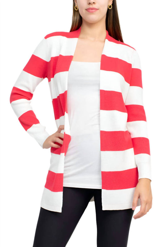 Cyrus - Open Front Long Sleeve Stripe Pattern Knit Cardigan