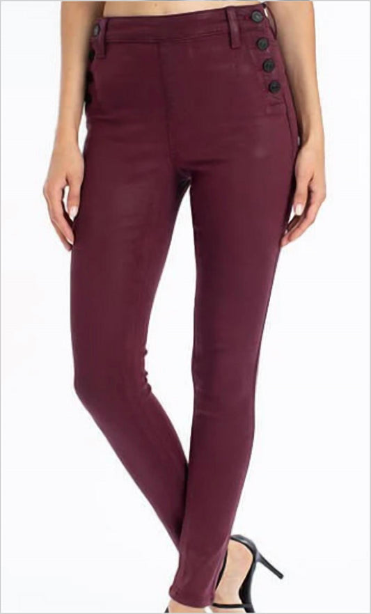 Kancan - High Rise Faux Leather Button Jeans