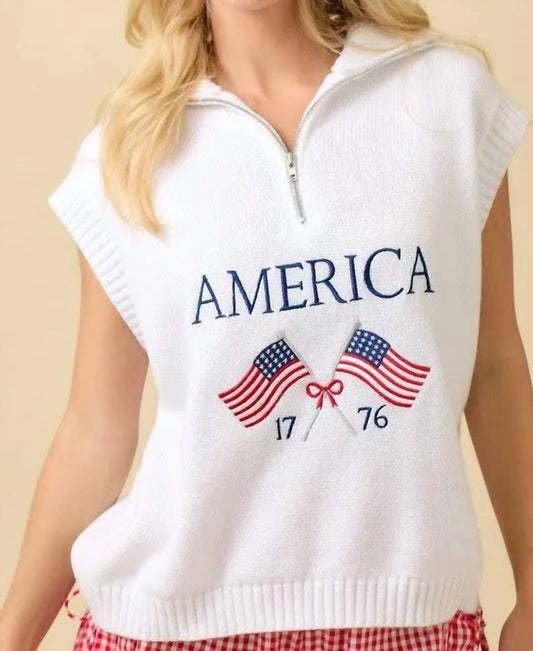Main Strip - America Sleeveless Half Zip Sweater