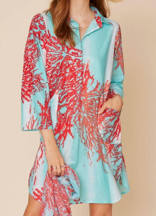 Modaposa - Gabriella Printed Tunic Shirt Dress With Pockets