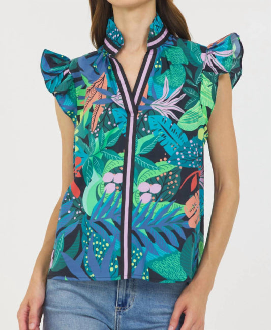 Stellah - Tropical Print Sleeveless Ruffle Printed Top