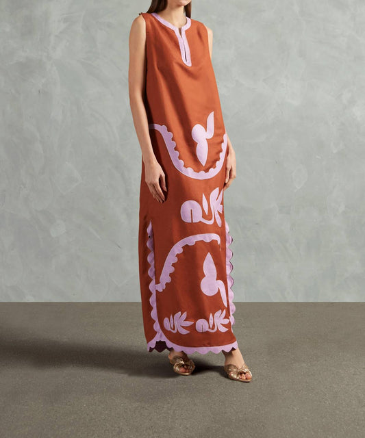 Adriana Degreas - Appliqué Sleeveless Tunic Maxi Dress