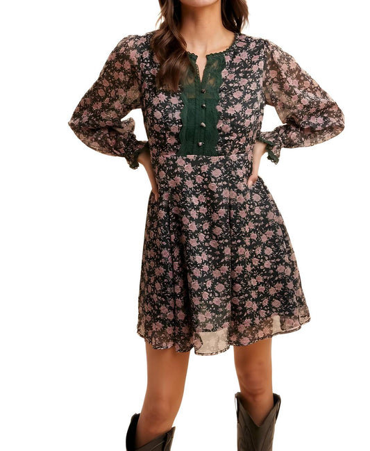 Knit & Lounge - Sheer Sleeves Floral Chiffon Mini Dress
