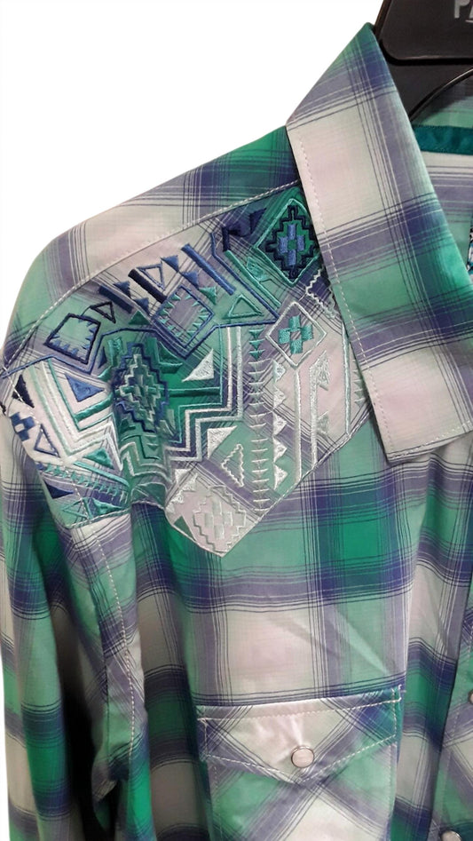 Panhandle - Women Long Sleeve Embroidered Plaid Shirt - Plus