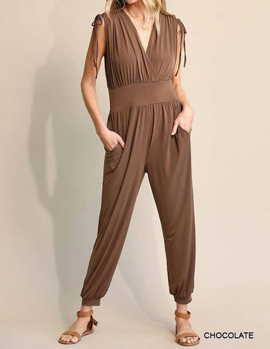 Bns - Ruched Drawstring Detail Jogger Jumpsuit With Pockets
