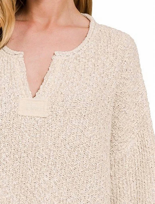 Zenana - V-Neck Wide Sleeve Sweater