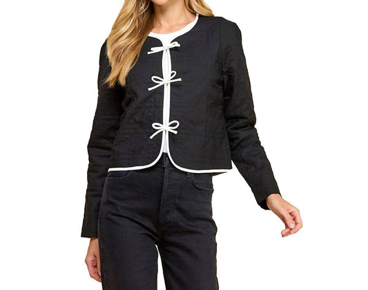 Tcec - Quilted Long Sleeve Accented Bow Jacket