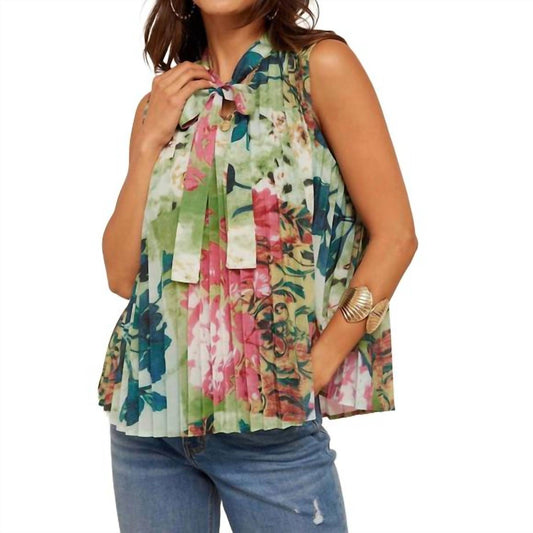 Voy - Floral Neck Tie Sleeveless Top