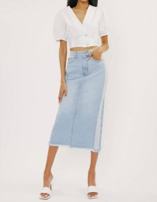 Kancan - Midi High Rise Denim Contrast Skirt