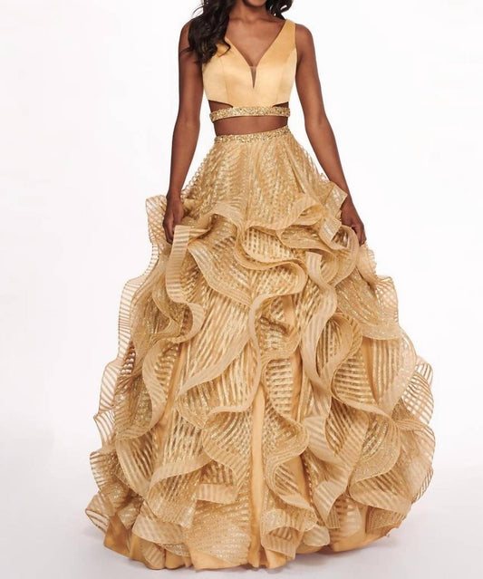 Rachel Allan - Two-piece Matte Satin Ruffled Gown