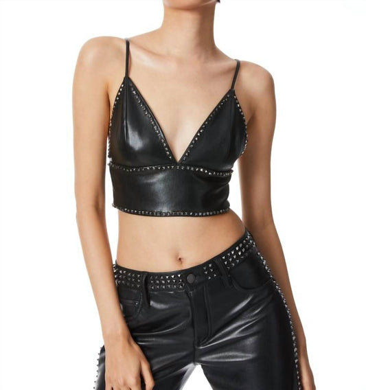 Alice + Olivia - Carli Vegan Leather Studded Bra Top