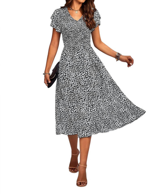 Ninexis - 3/4 Sleeve Tier Print Dress