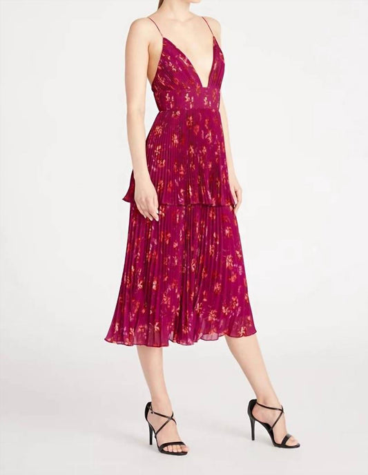 Amur - Pleated Tiered Crepe de Chine Midi Dress