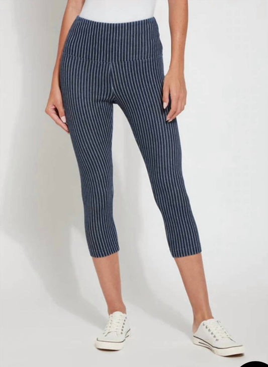 Lysse - Cropped Pattern Pinstripe Capri Denim Leggings