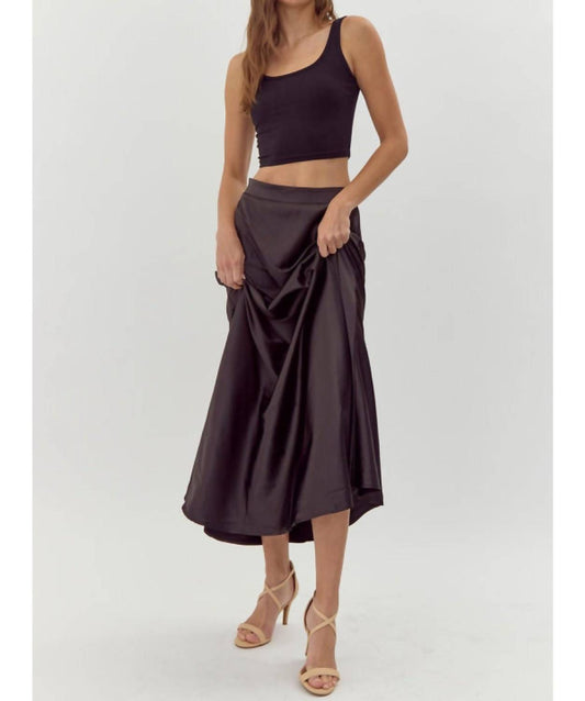 Jodifl - Black Satin Midi Skirt