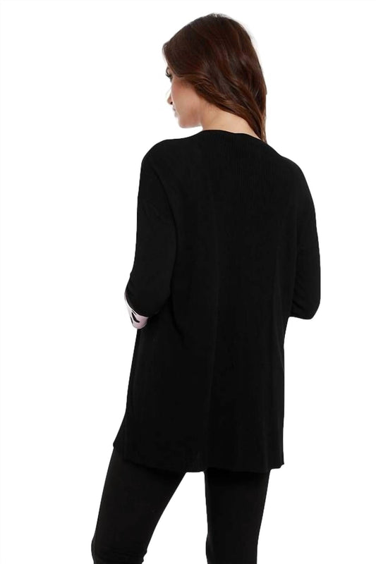 Polka Dot Sleeve Ribbed Open Cardigan