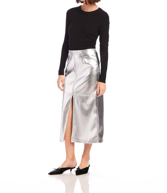 Fifteen Twenty - Kaia Faux Leather Front Slit Midi Skirt