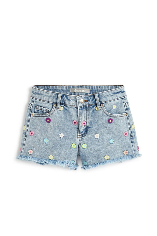 Tractr - Girl's Embroidered Fray Hem Shorts