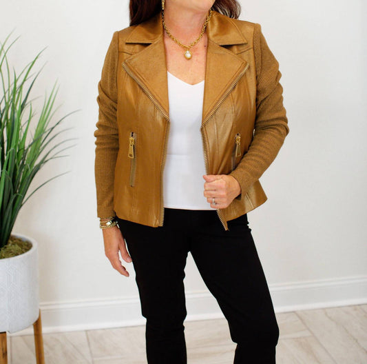 Charlie B - Foil Leather And Rib Knit Combo Jacket