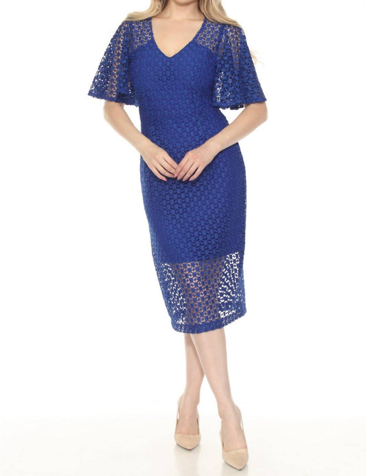 Joseph Ribkoff - Guipure Lace Flutter Sleeve Midi Sheath Dress