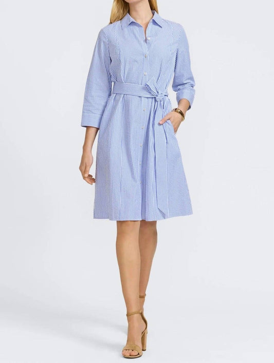 Foxcroft - Fiona Seersucker Thin Stripe 3/4 Sleeve Dress