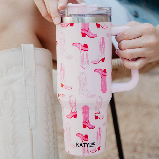 Katydid - Western Boots Printed Stainless Steel Tumbler 40 Oz With Handle