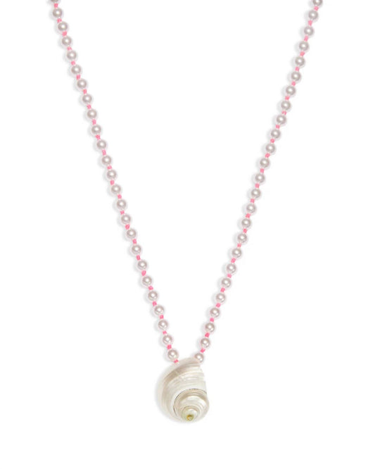 Aqua - Shell Imitation Pearl Beaded Pendant Necklace
