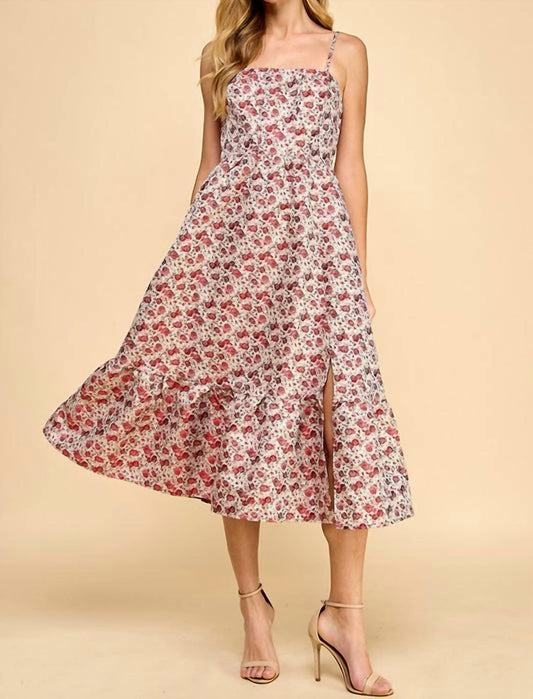 Tcec - Jacquard Floral Print Fit And Flare Midi Dress