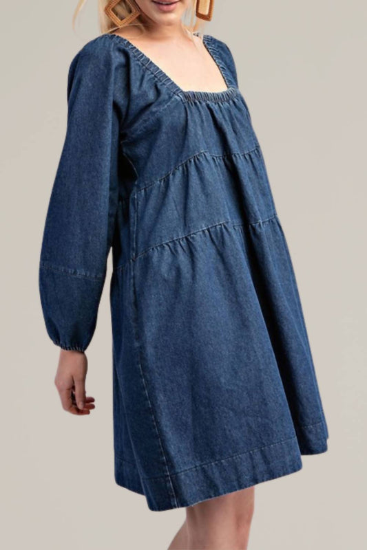 Gigio - Tiered Denim Long Sleeve Dress