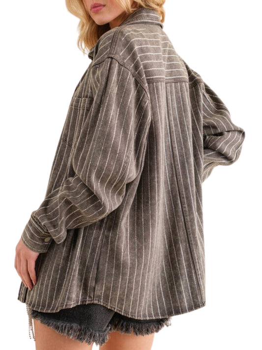 Blue B - Stripe Rhinestone Denim Jacket