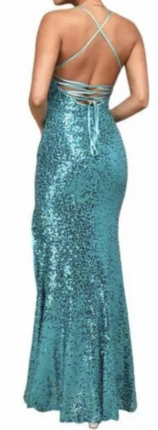 Lulus - Glowing Praise Sequin Lace-up Maxi Dress