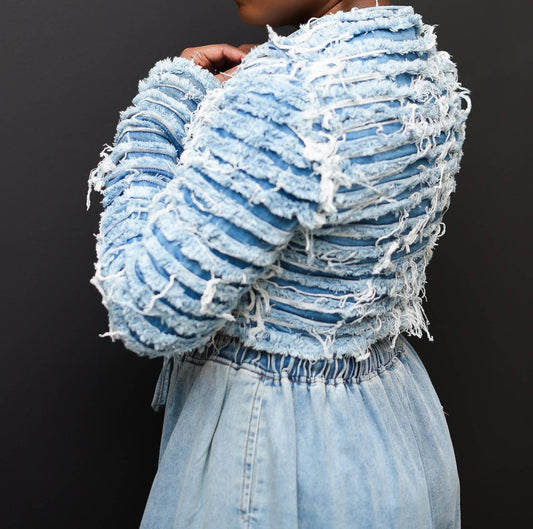 5Besties - Distressed Denim Crop Jacket