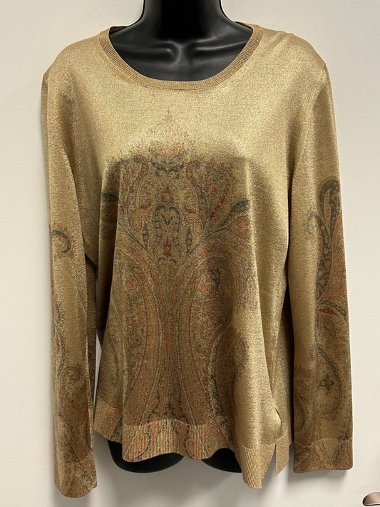 Etro - Women's Metallic Paisley Long Sleeve Crew Neck Sweater