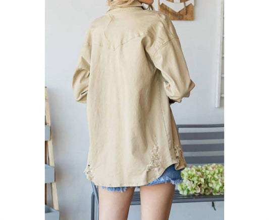 Veveret - Distressed Button Down Shacket