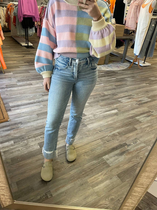 Risen - High Rise Straight Cuffed Jeans